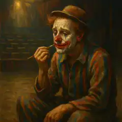 “That’s life,” says the clown, tears in his eyes, as he painted a smile onto his face…